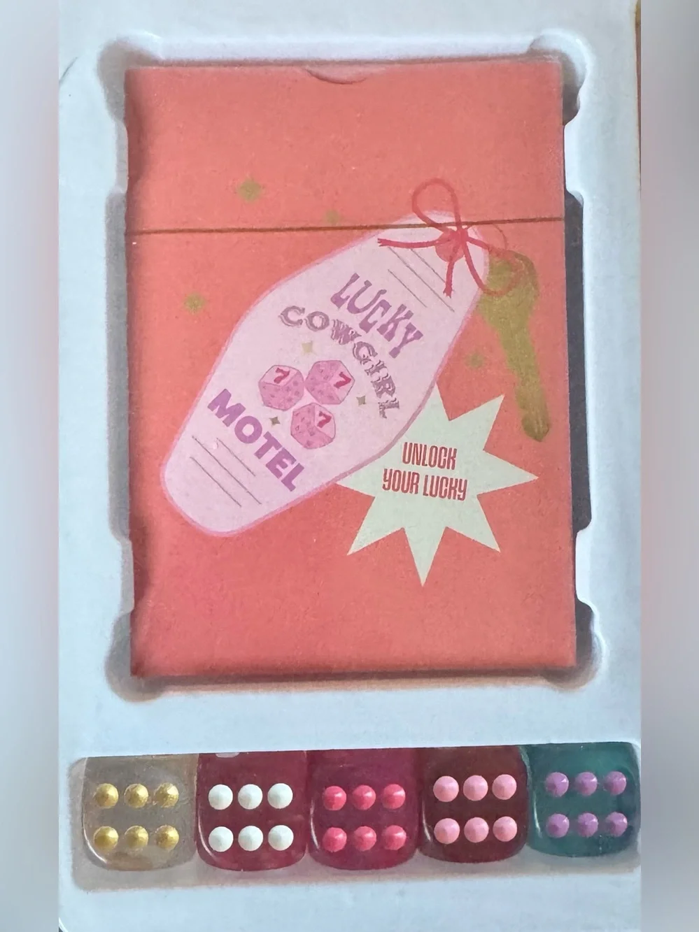 Western Lucky Cowgirl Keychain and Set with playing cards, dice, pen, pad.